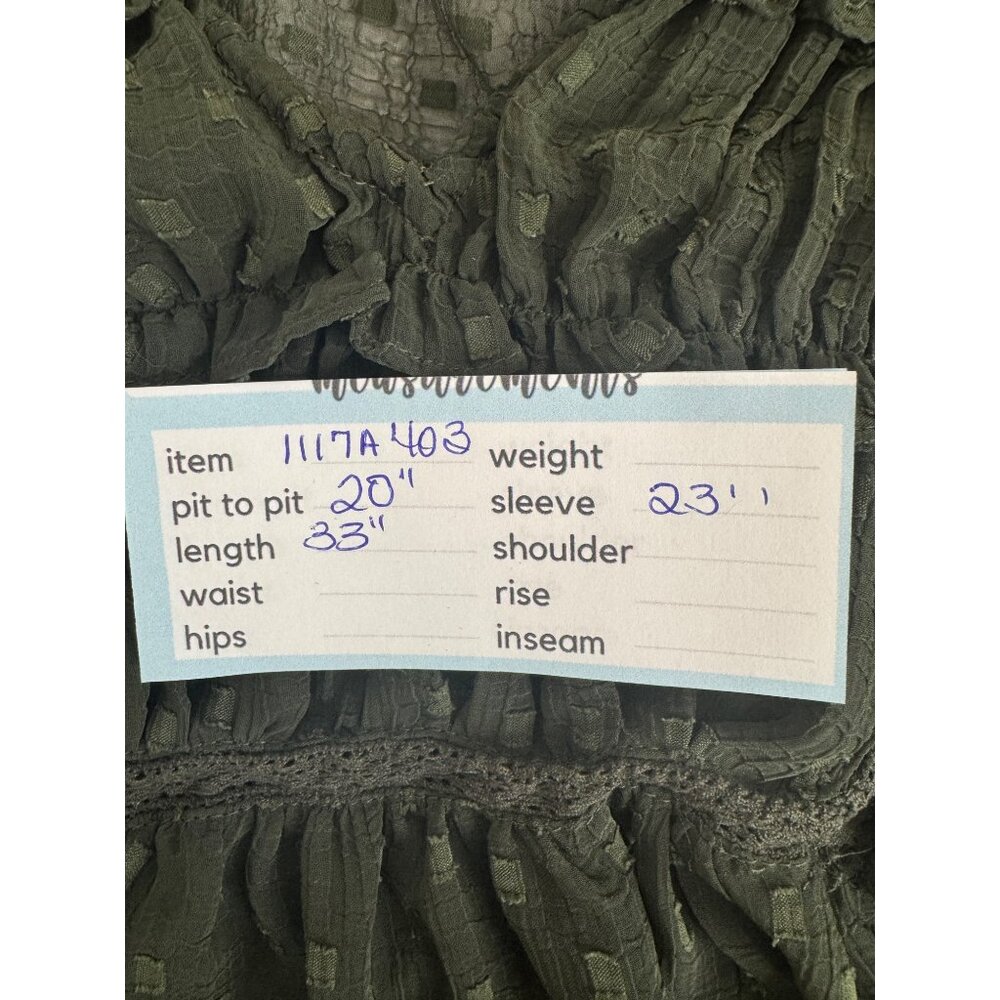 2/$30 ZARA Olive Green Small Sheer Textured Long Sleeve Dress - Picture 12 of 15